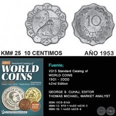 KM# 25 10 CENTIMOS - AÑO 1953 - MONEDAS DE PARAGUAY