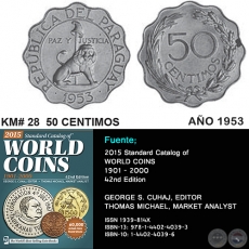 KM# 28 50 CENTIMOS - AÑO 1953 - MONEDAS DE PARAGUAY
