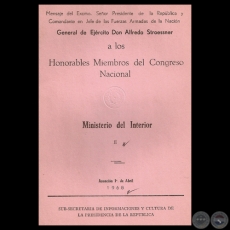 MINISTERIO DEL INTERIOR, 1968 - Mensaje Pdte. ALFREDO STROESSNER