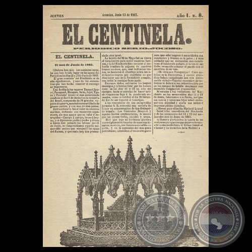EL CENTINELA N 8 PERIDICO SERIO..JOCOSO, ASUNCIN, JUNIO 13 de 1867