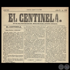 EL CENTINELA Nº 15 PERIÓDICO SERIO..JOCOSO, ASUNCIÓN, AGOSTO 1º de 1867
