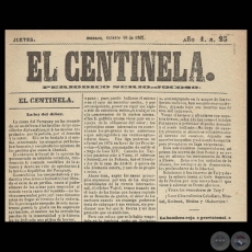 EL CENTINELA Nº 25 PERIÓDICO SERIO..JOCOSO, ASUNCIÓN, OCTUBRE 10 de 1867