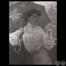LA MUJER DE LA SOMBRILLA ROJA, 1904 - Óleo de PABLO ALBORNO