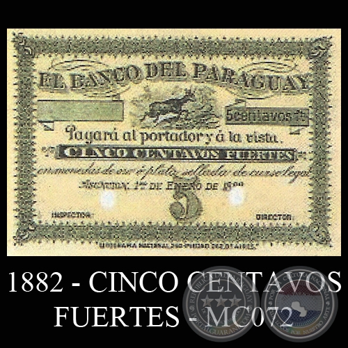 1882 - CINCO CENTAVOS FUERTES - MC072 - FIRMAS: JOS URDAPILLETA  J.B. GAONA