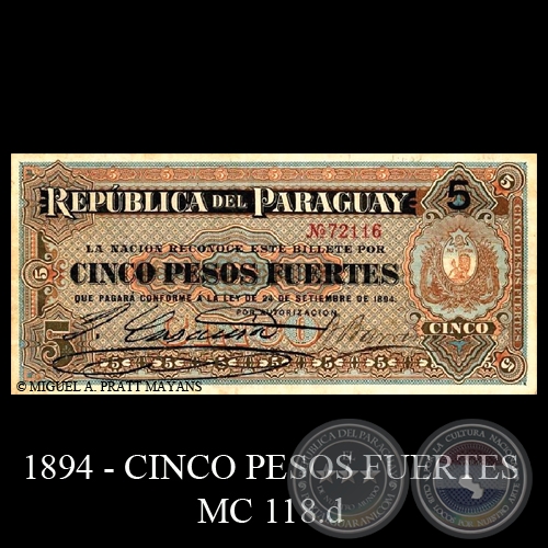CINCO PESOS FUERTES - MC118.d - FIRMA: BENIGNO BARRENA  JORGE CASACCIA
