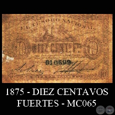 1875 - DIEZ CENTAVOS - MC065 - FIRMAS: A. ARCE - 