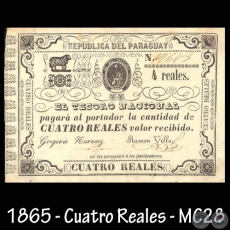 1865 - CUATRO REALES - FIRMAS: GREGORIO NARVEZ  RAMN VILLA