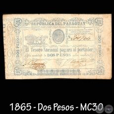 1865 - DOS PESOS - FIRMAS: MANUEL FERRIOL  ELAS ORTELLADO