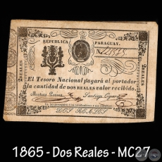 1865 - DOS REALES - FIRMAS: MATAS PERINA  SANTIAGO OZCARIZ
