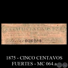 1875 - CINCO CENTAVOS FUERTES - MC064.b - FIRMAS: ESTEBAN ROJAS - C. VZQUEZ
