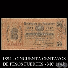 50 CENTAVOS DE PESOS FUERTES - MC114.b - FIRMA: FRANCISCO GUANES  LUIS PATRI