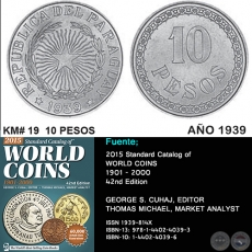 KM# 19 10 PESOS - AÑO 1939 - MONEDAS DE PARAGUAY