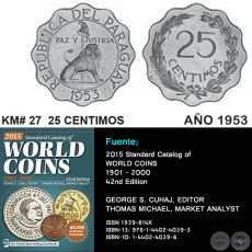 KM# 27 25 CENTIMOS - AÑO 1953 - MONEDAS DE PARAGUAY
