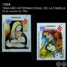 Pintura al leo de la artista OLGA BLINDER - 1994 AO INTERNACIONAL DE LA FAMILIA - SELLO POSTAL PARAGUAYO AO 1994
