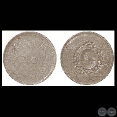 MO 2 – 4 CENTÉSIMOS – 1870 (Moneda resellada: PM 6 – 4 CENTÉSIMOS – 1870)